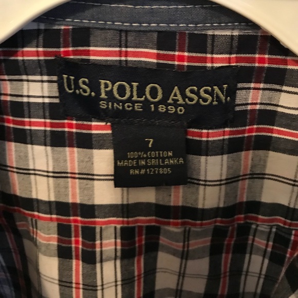 Boys US Polo Assn Red Navy White Dress Shirt - Picture 3 of 4